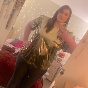 NWOT michael kors gold metallic tulip sleeve tshirt
